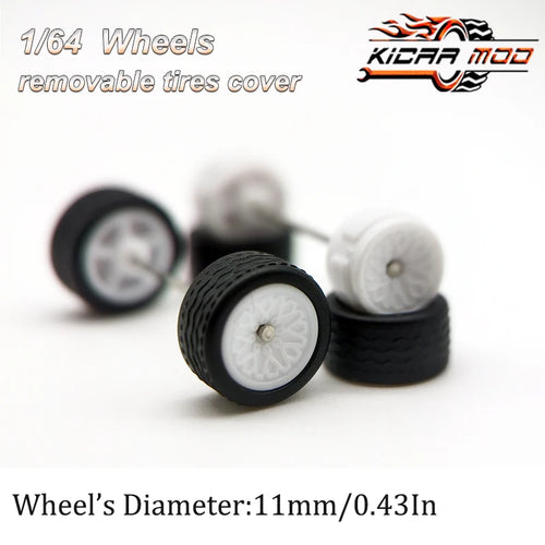 1/64 Model Car Wheels with Rubber Detachable Tires Closed Spoke 2