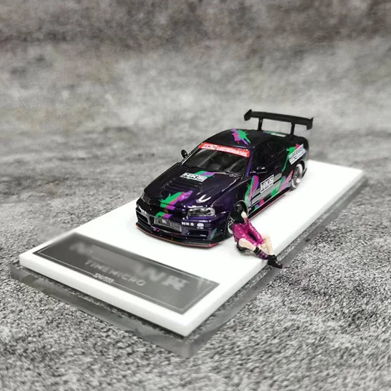 Time Micro 1:64 Model Car GTR34 Open Hood Alloy Die-Cast -HKS Coating