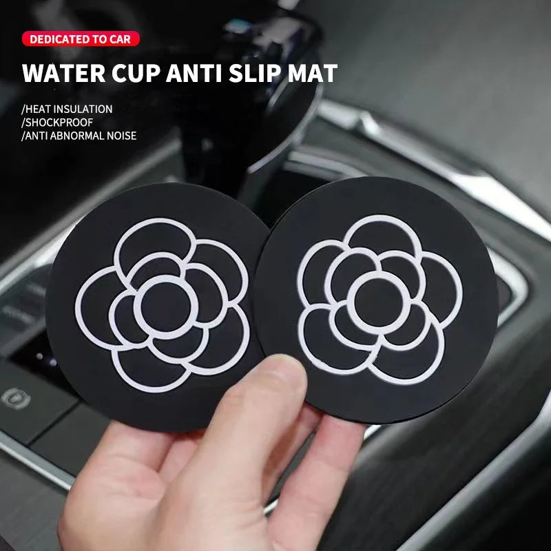 2Pcs Car Carbon Fiber Pattern Coaster Non Slip Water Cup Mat Anti-Dirt