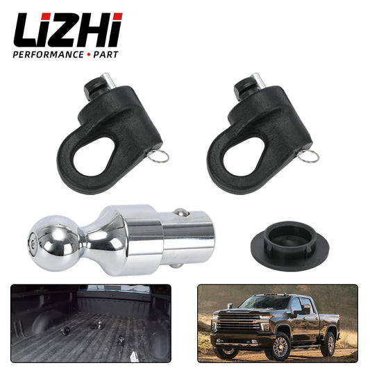 LIZHI Gooseneck Ball & Safety Chain Kit Fit for Chevy/Ford/GMC/Nissan