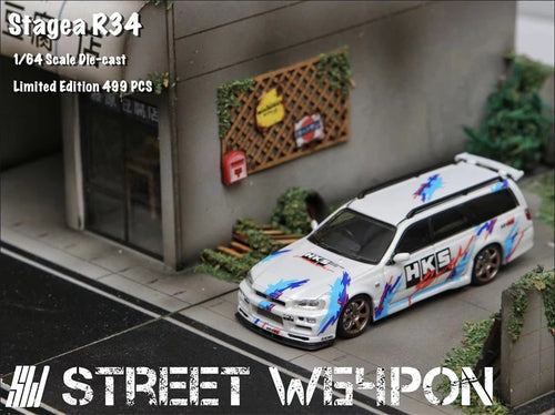 Street Weapon 1:64  STAGEA R34 Silver speed /White HKS limited499