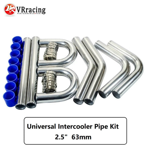 VR - 2.5'' 63mm Turbo Intercooler Pipe 8 Pcs Chrome Aluminum Pipe + T