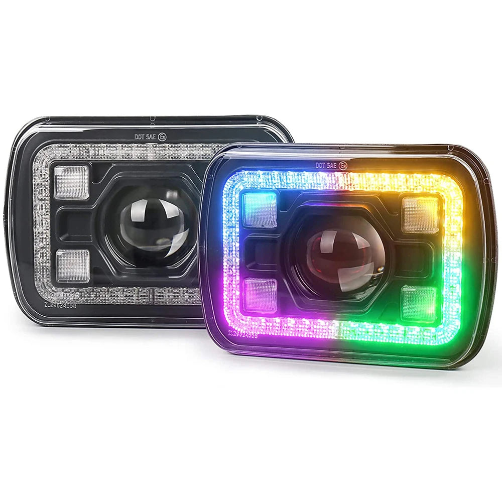 5x7 Inch Square Headlights RGB DRL 2Pcs Compatible with Jeep Wrangler