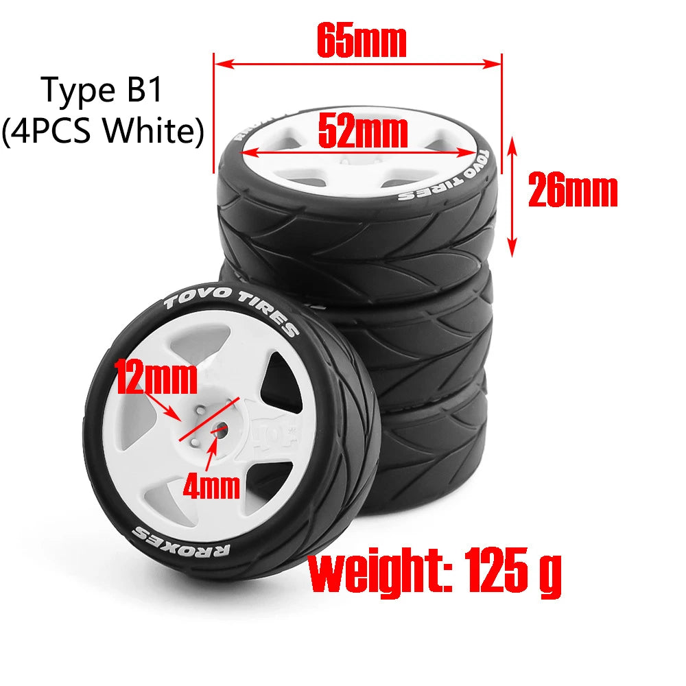 4Type RC Rally Car Plastic Wheel Rim Rubber Tires for 1/10 Model Car