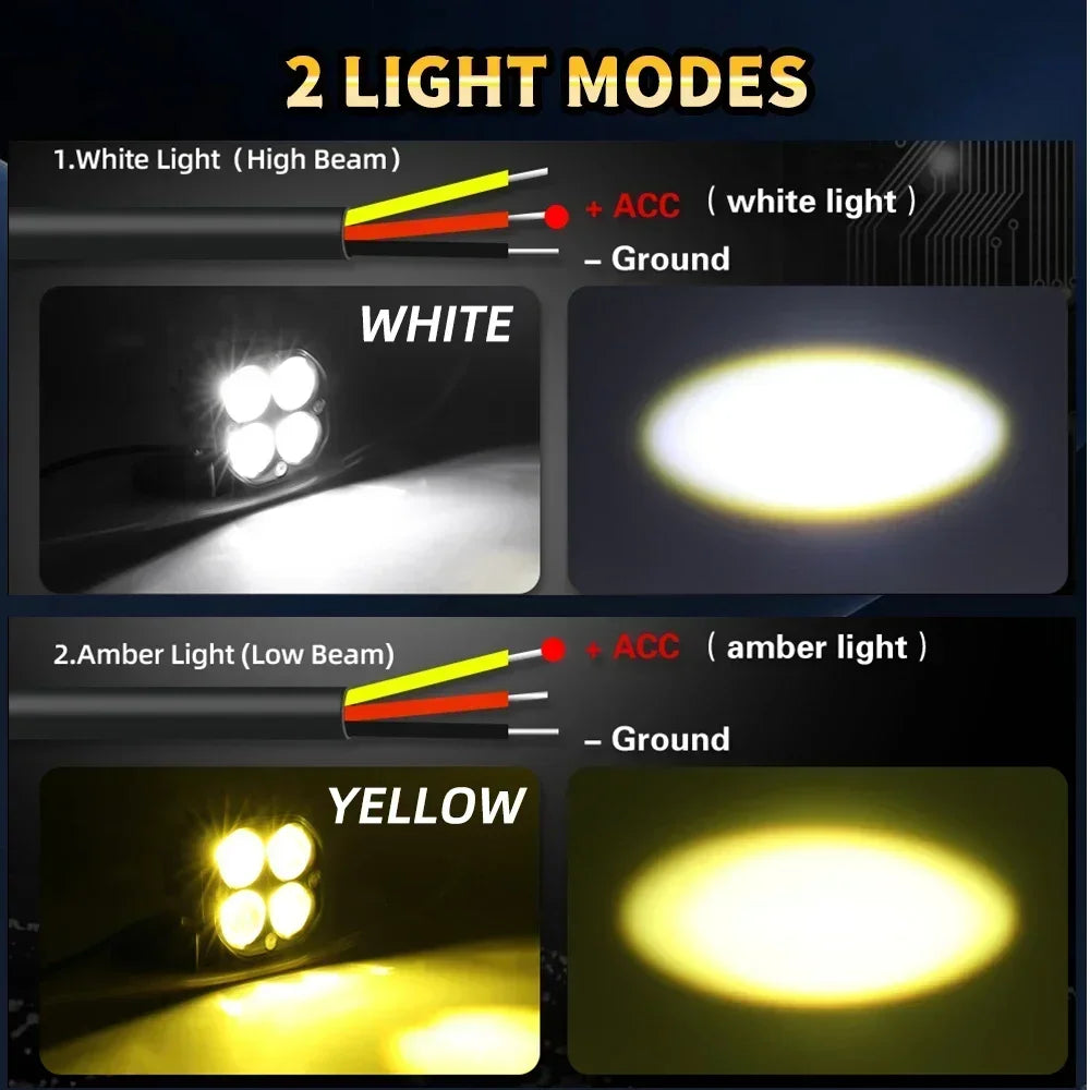 4 Led Work Spotlights 9V To 36V  Super Bright Headlights Motorcycles