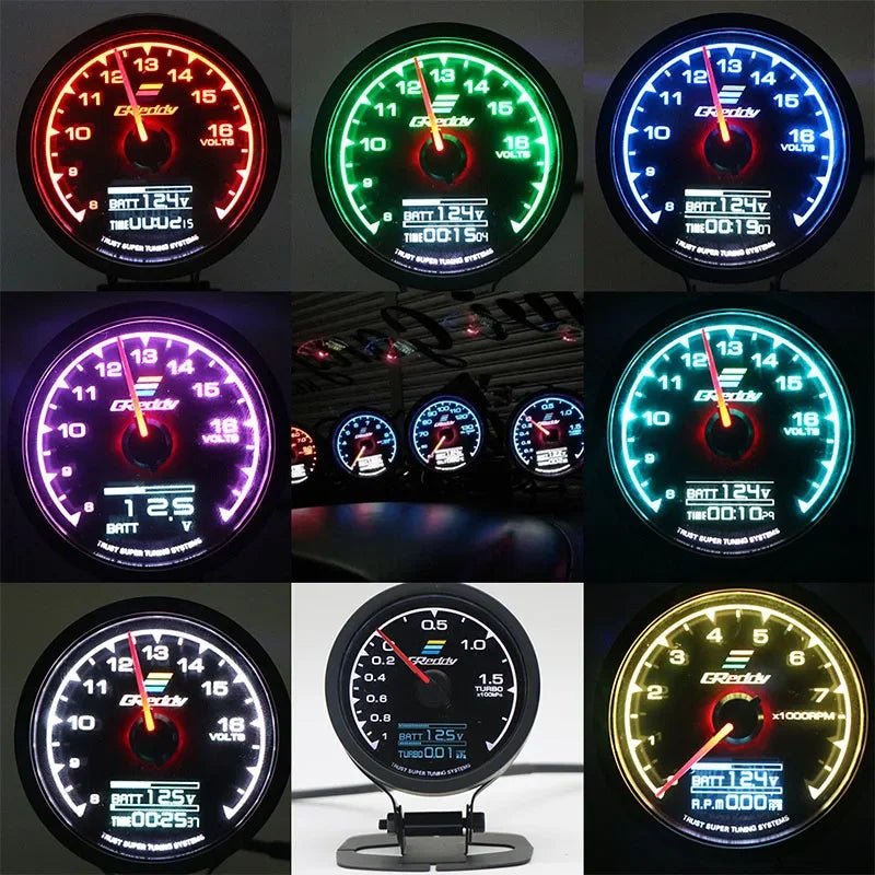 7 Color Car GReddi LCD Digital Display Turbo Boost Water Temp Oil Temp