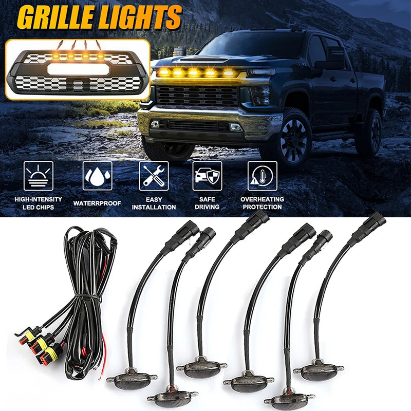 Universal LED Grille Light Car Smoked Amber White 4LED Grill Light