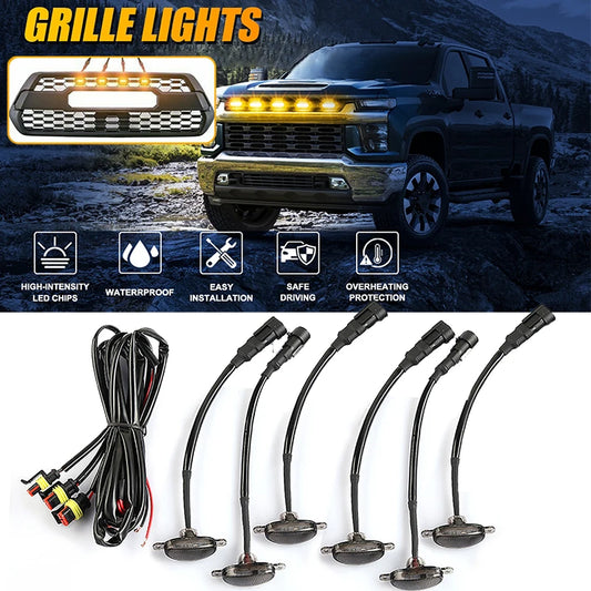 Universal LED Grille Light Car Smoked Amber White 4LED Grill Light