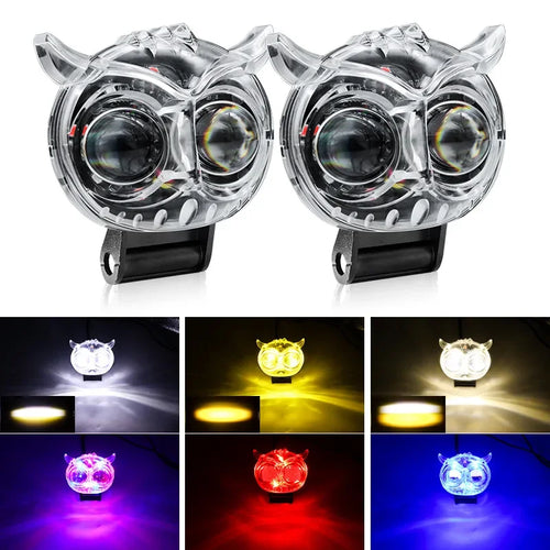 60W LED Motorcycle Headlight Work Light Owl 6000K 3500K White Yellow