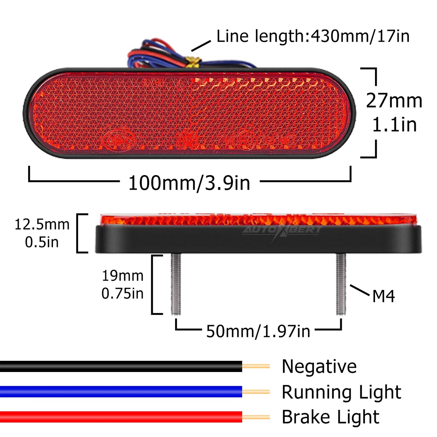 2pcs Universal LED 12V 24V Brake Stop Light Tail Driving Reflector ATV