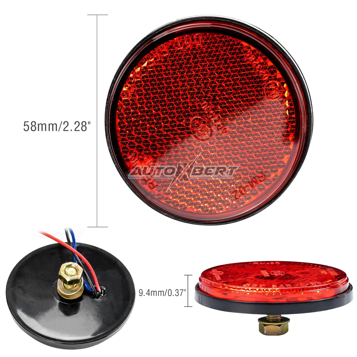 2x LED 12V Brake Stop Light Tail Driving Round Taillight Red Reflector