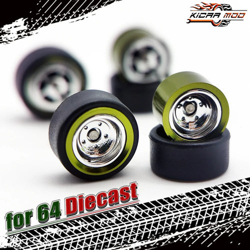 1/64 Wheels For Model Car with Rubber Tires Metal Rims Electroplating