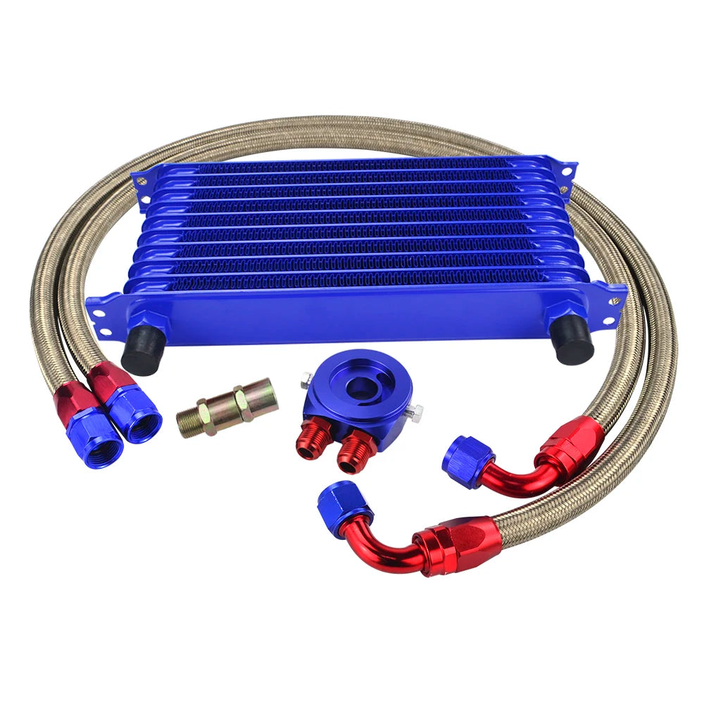 Universal 10 Rows Oil Cooler Kit + Oil Filter Sandwich Adapter +