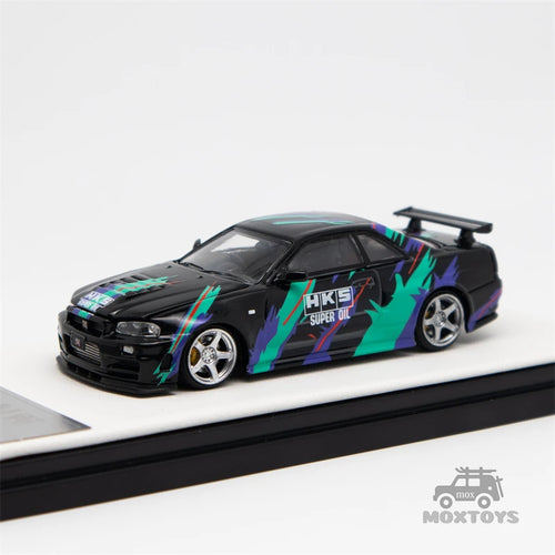 TimeMicro1:64 Nissan Gtr34 Open cover HKS White / Black / Purple