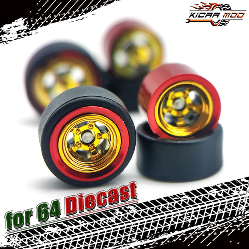 1/64 Wheels For Model Car with Rubber Tires Metal Rims Electroplating