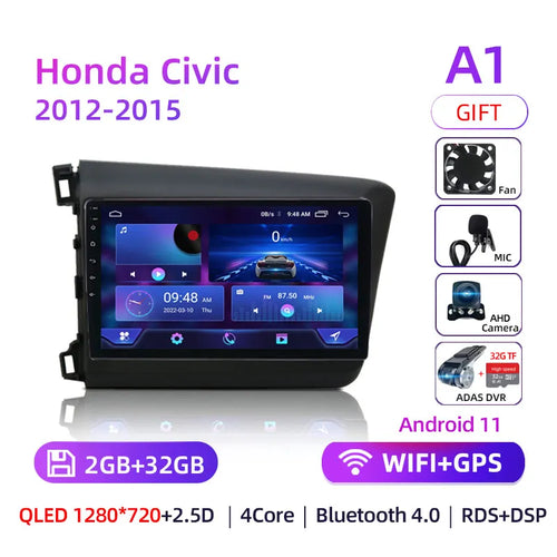 9" Android 12 Car Radio 8 Core For Honda Civic 2012 2013 2014 2015