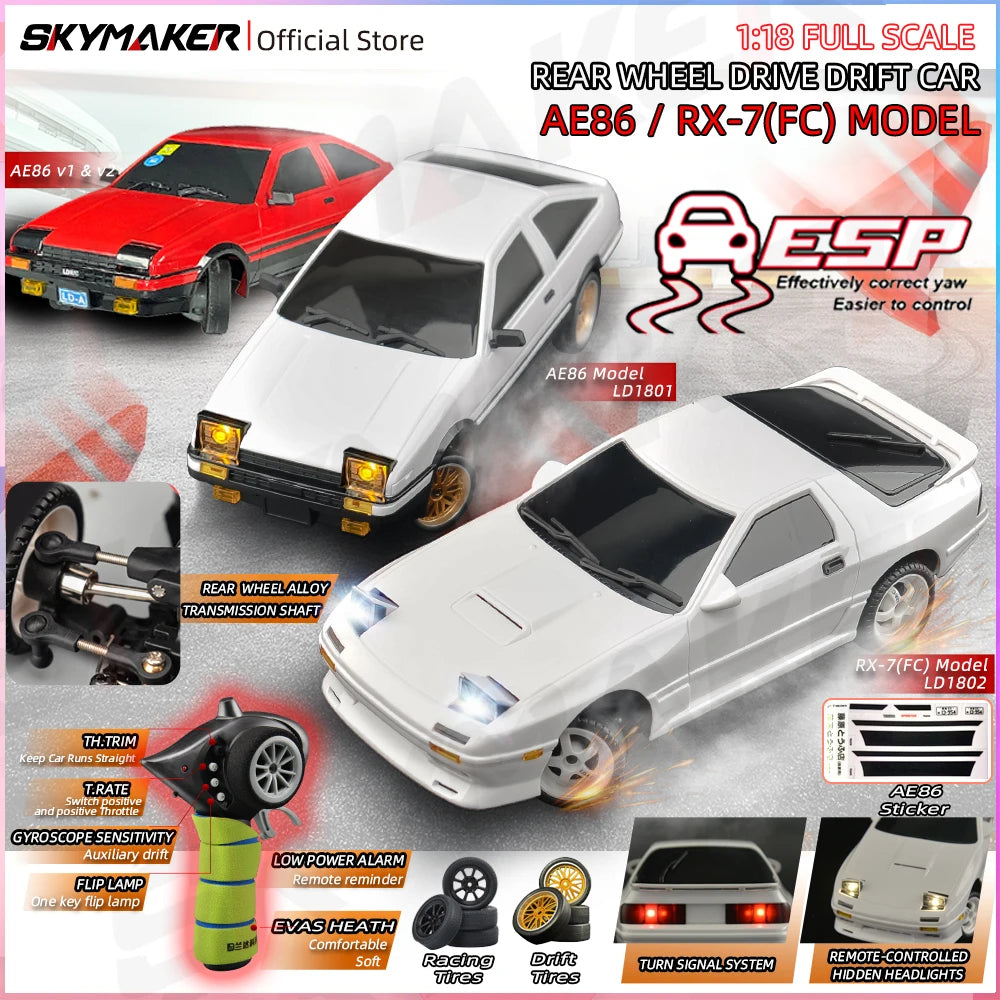 1:18 AE86 Model LD1801 RX-7 FC LD1802 RC Drift Car 1/18 2.4G Remote