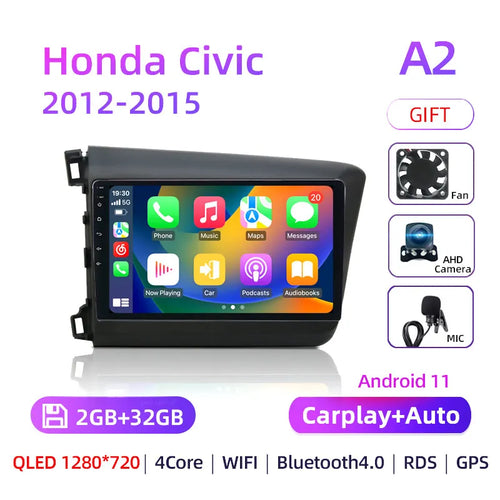 9" Android 12 Car Radio 8 Core For Honda Civic 2012 2013 2014 2015