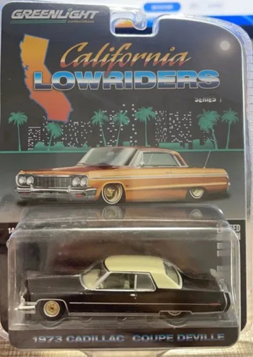 1: 64 1973 Cadillac Coupe DeVille black and gold wheel green version