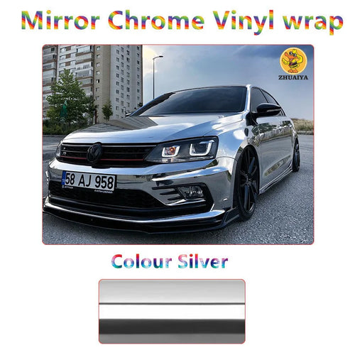 1.52X18M Stretchable Silver Mirror Chrome Vinyl Wrap Self-Adhesive