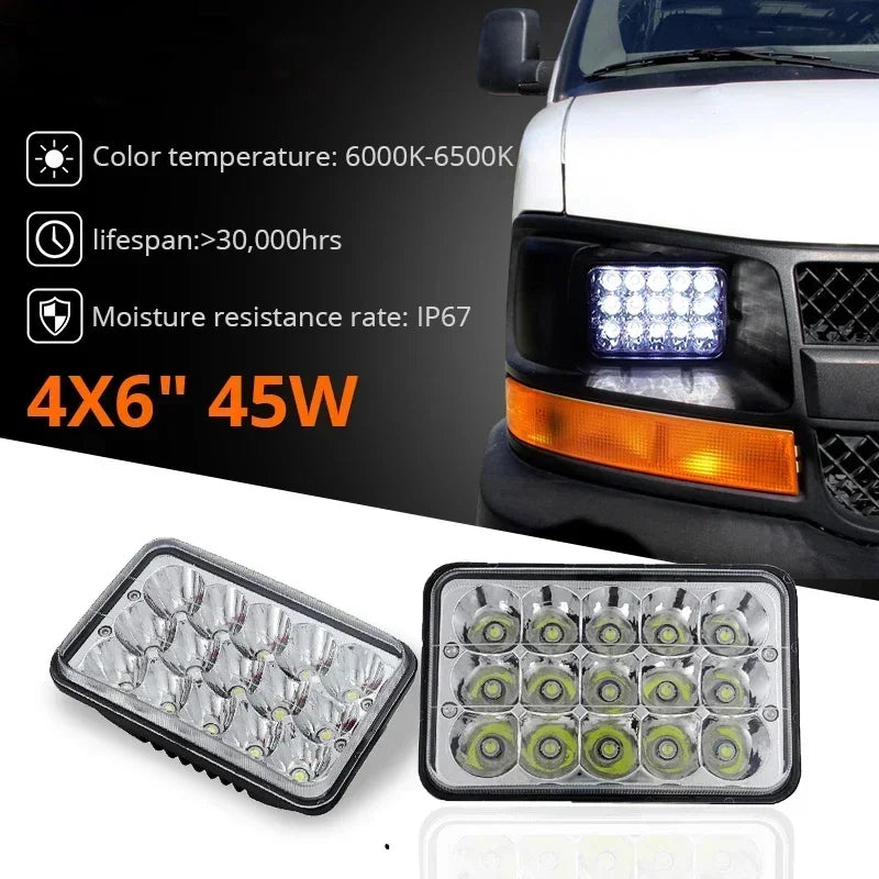 4x6 LED Headlight H4 Hi/Lo Beam 45W Off-road Trailer Trucks Vehicles