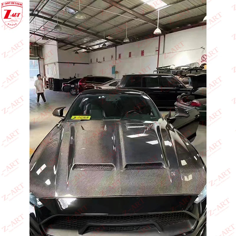 Z-ART Carbon Fiber Engine Hood for 2018-2021 Ford Mustang Carbon Fiber