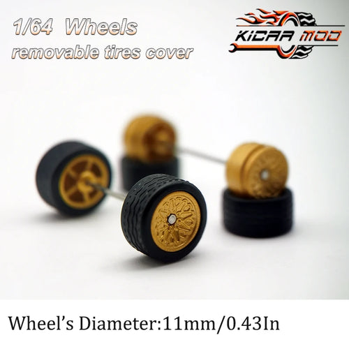 1/64 Model Car Wheels with Rubber Detachable Tires Closed Spoke 2