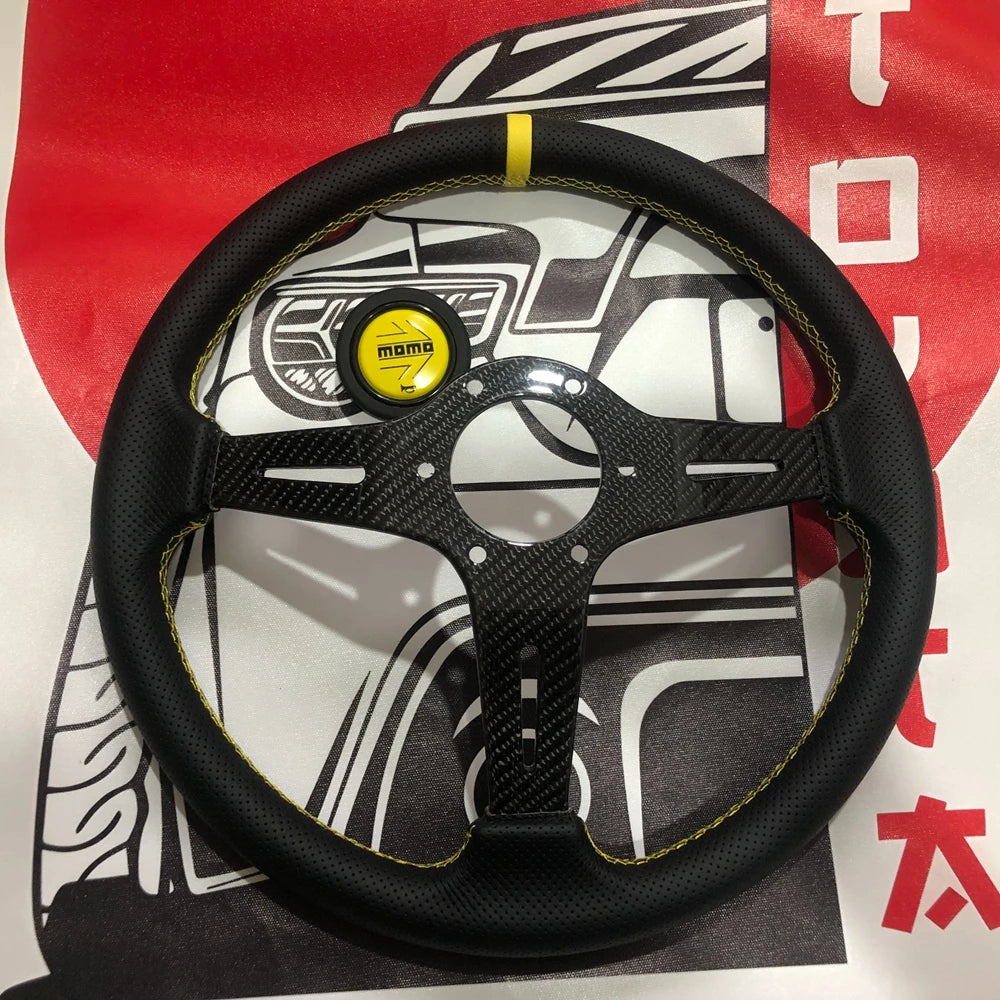 14Inch Carbon Deep Dish MOMO Steering Wheel Car Rally Racing Real