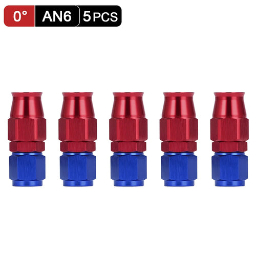 5 Pieces PTEF AN6 8 10 Straight 45 90 Degree Reusable Swivel Hose End