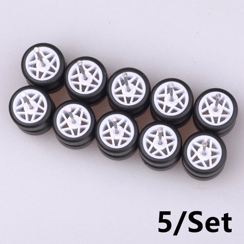 5Sets 1/64 Alloy Car Wheels With Rubber Tires Model Car Modified Parts