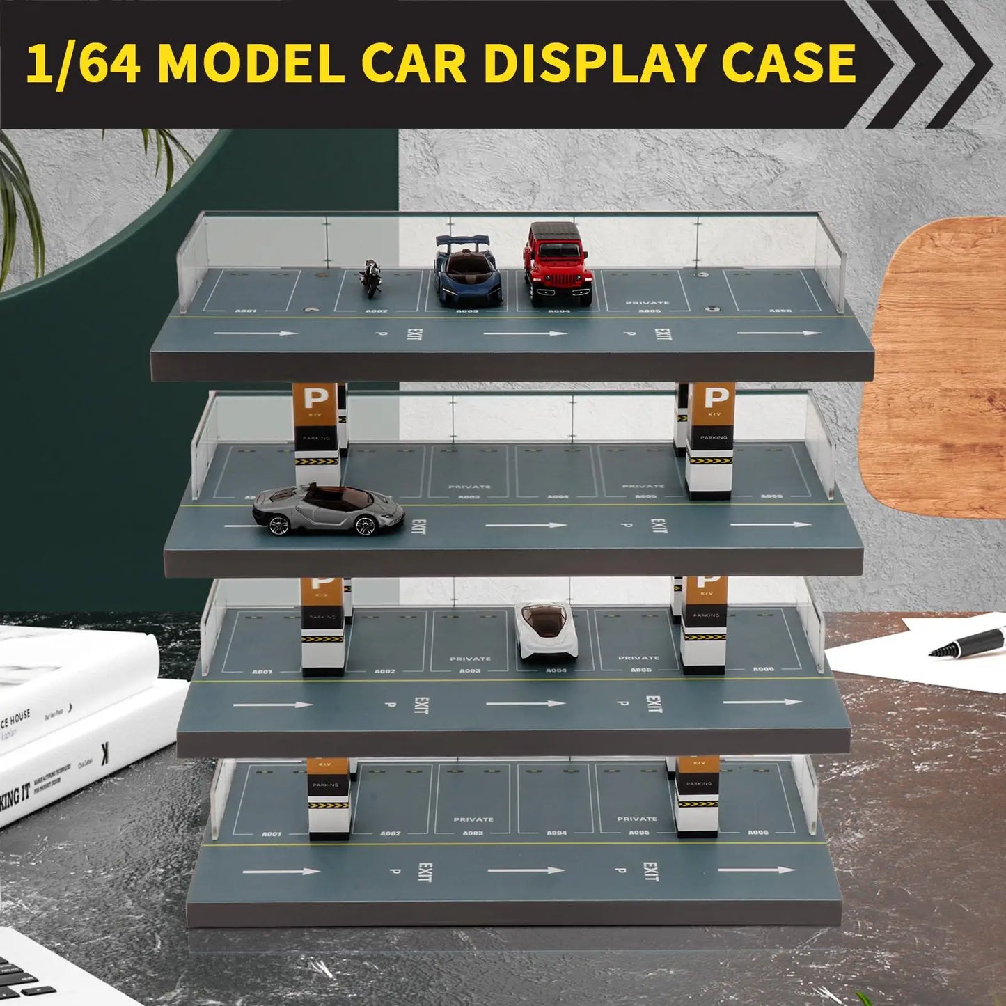 1/64 Scale 4 Tiers Diecast Model Car Display Case Scenery Diorama