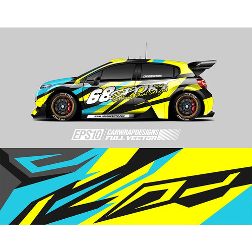 Abstract Yellow Blue Colorful Full Body Racing RV Graphic Decals Vinyl