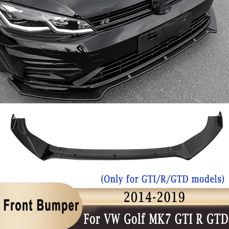 3Pcs Front Bumper Lip Spoiler Splitter Gloss Black For Volkswagen Golf