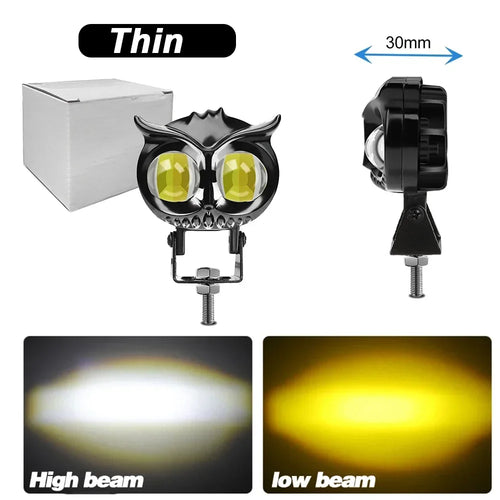 60W LED Motorcycle Headlight Work Light Owl 6000K 3500K White Yellow