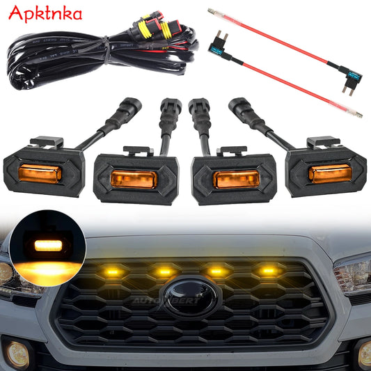 4Pcs Raptor-style Yellow Lens Amber 4 LED 12v Front Grille Light Kit