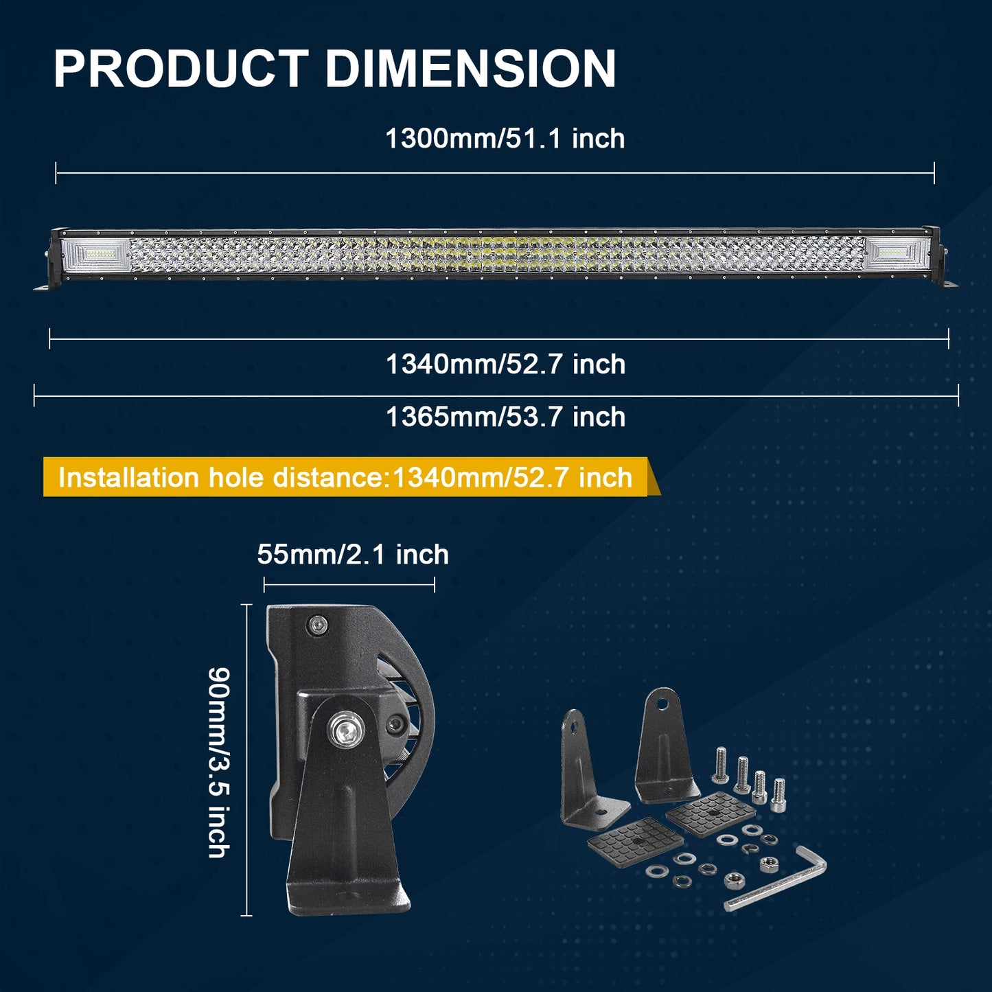 7D 22- 52in 270W-675W Off Road LED Light Bar with 3D 2x36W Work Light