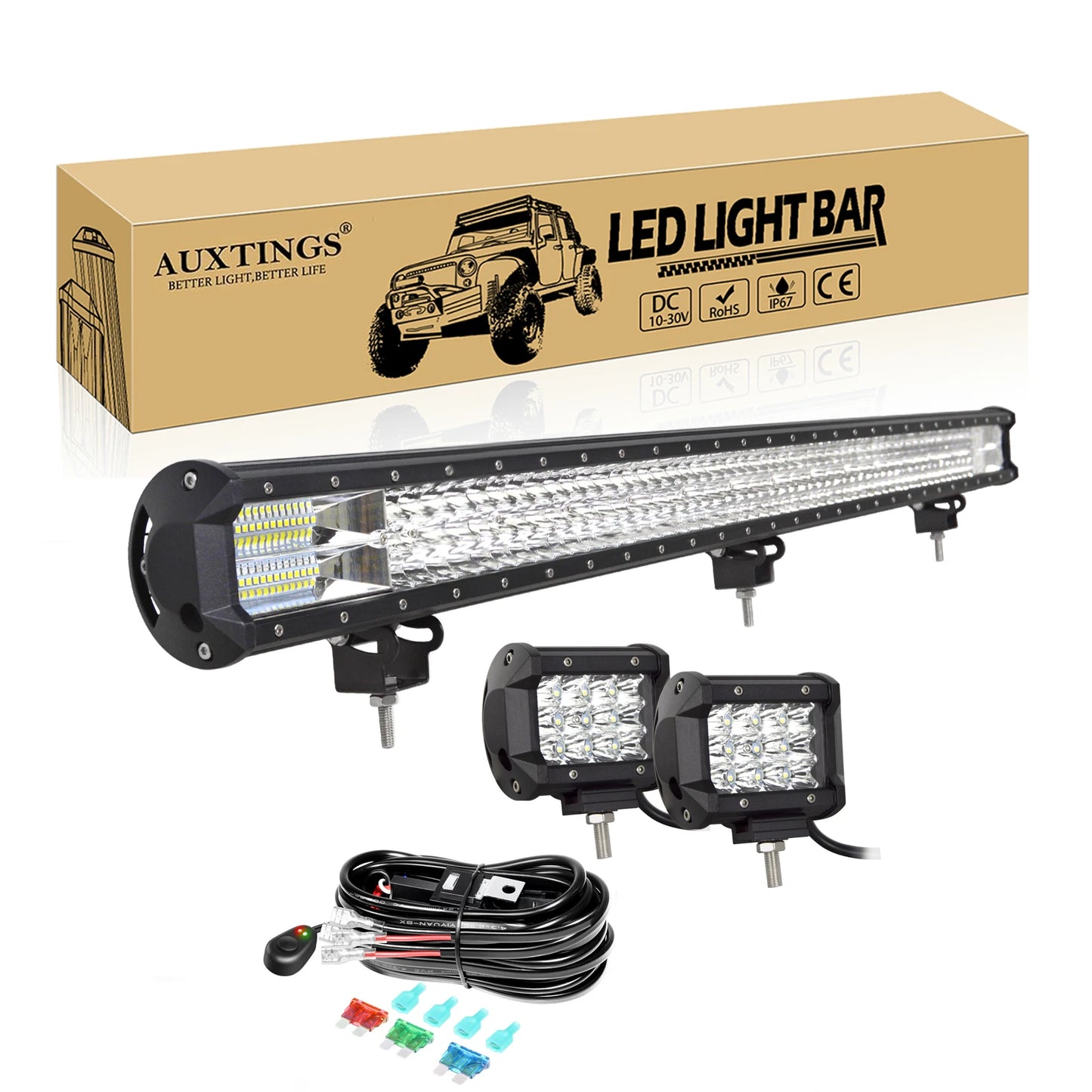 17- 44in 252W-612W Off Road LED Light Bar with 2Pcs 36W Work Light