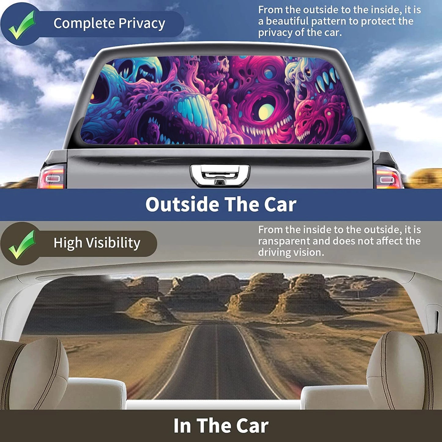 Abstract Psychedelic Monster Car Rear Window Decal Fit