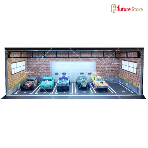 1/64 Garage Scene Model with Light Assembled Parking Lot Diorama