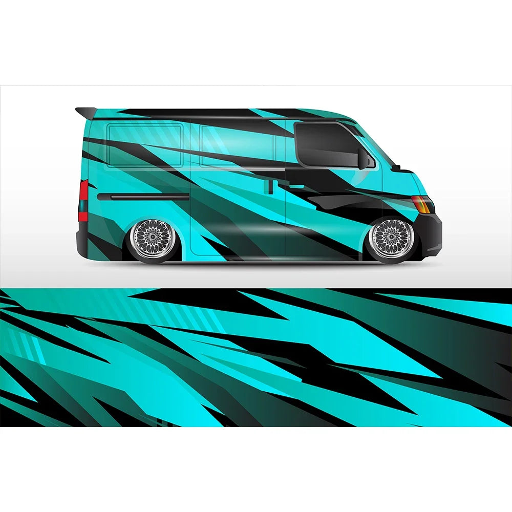 Sky-blue Color Racing Car Graphic Decal Full Body Racing Vinyl Wrap