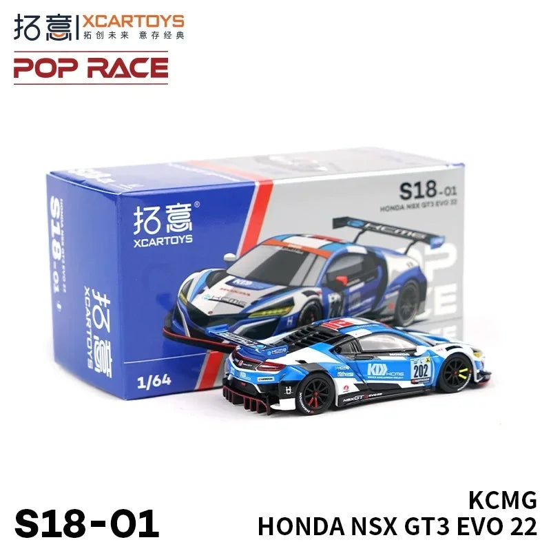 XCARTOYS POPRACE 1:64 Honda NSX GT3 EVO 22-KCMG Blue and white alloy