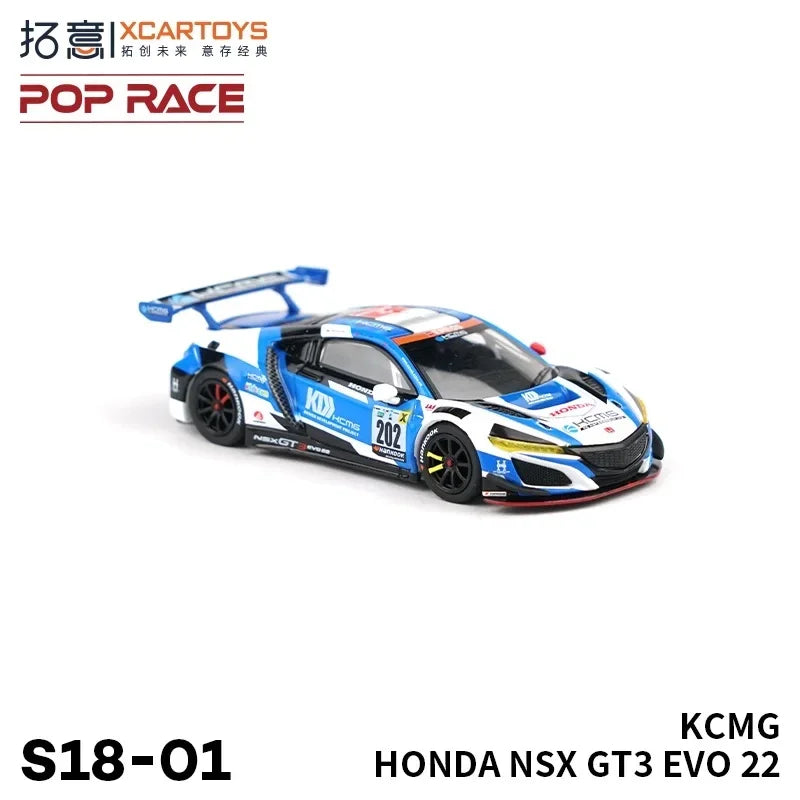 XCARTOYS POPRACE 1:64 Honda NSX GT3 EVO 22-KCMG Blue and white alloy