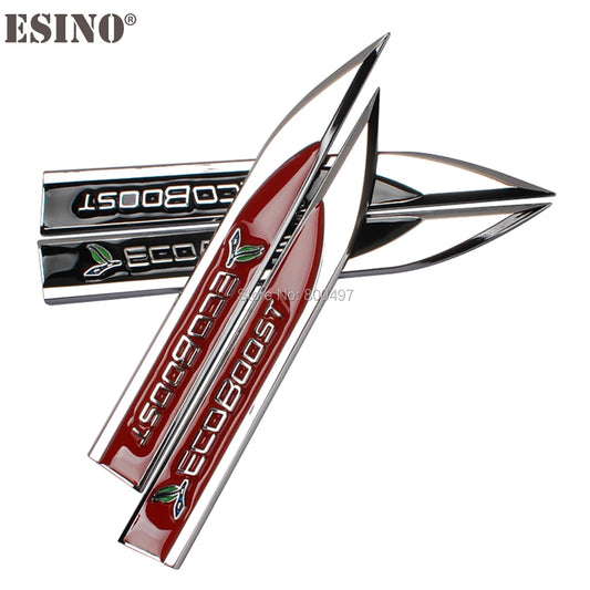 2 x Car Styling 3D Ecoboost Body Fender Side Metal Chrome Zinc Alloy