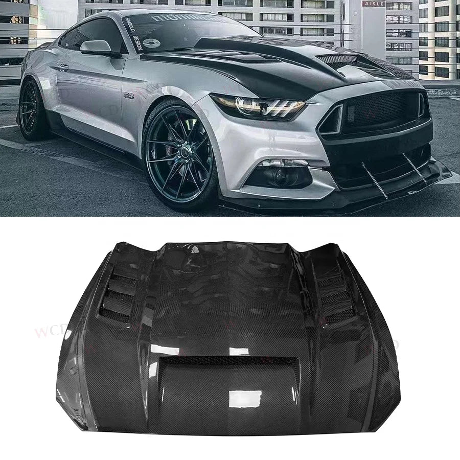 TF Style Carbon Fiber Hood For Ford Mustang 2015-2017 Front Engine