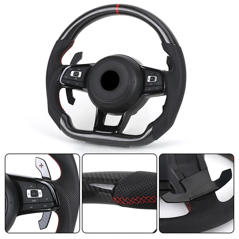 With Carbon Paddle Half Leather Carbon Fiber Steering Wheel for