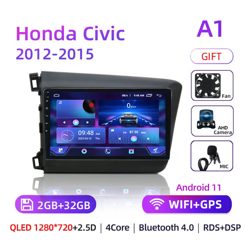 9" Android 12 Car Radio 8 Core For Honda Civic 2012 2013 2014 2015