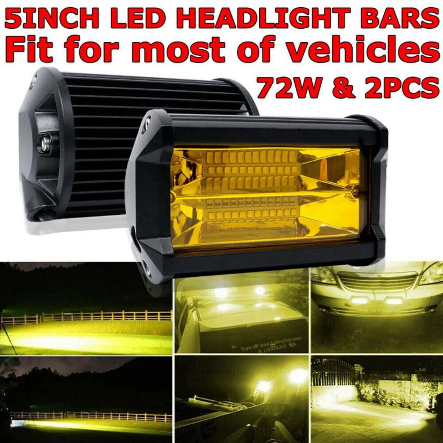 2X 5 Inch 72W LED Work Lights Waterproof Off Road Pod Fog Lights