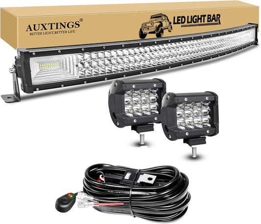 7D 22 - 52in Curved 270W-675W Off Road LED Light Bar with 2x36W Work