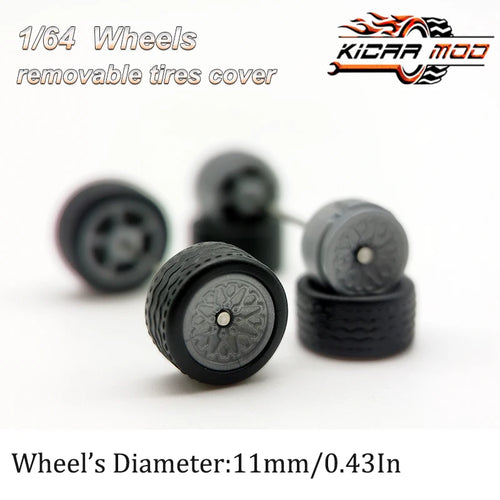 1/64 Model Car Wheels with Rubber Detachable Tires Closed Spoke 2