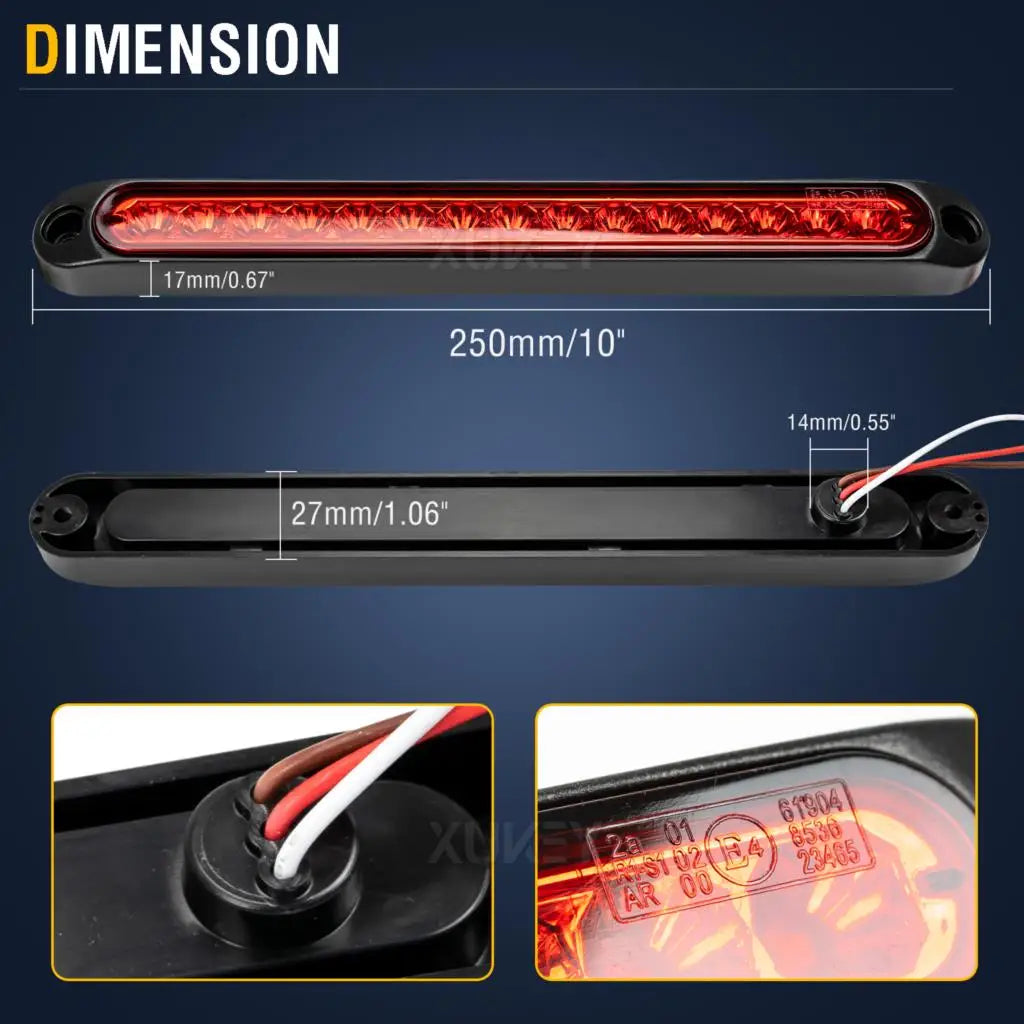 2Pcs 12V LED Tail Driving Lamp Brake Stop Light Bar Red Fog Light